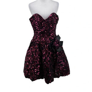 Lillie Rubin Cocktail Dress Womens Size 4 Black Pink Sequin Strapless Floral Bow